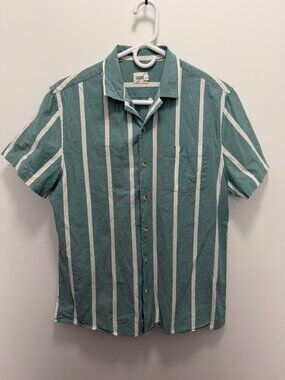 FAIR HARBOR The Dunewood Shirt Striped Teal Green Short Sleeve Sz M
